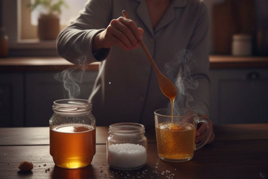 Cuba amalkan minuman mudah menggunakan madu, garam dan air suam sebelum tidur.