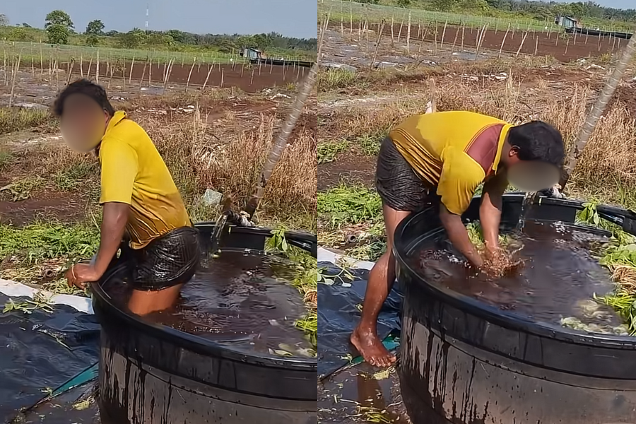 Warga asing terbabit segera keluar dari tangki air selepas dimarahi.