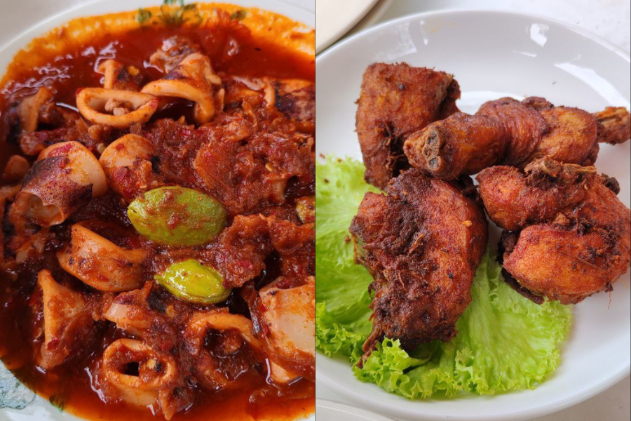 Hidangan seperti sambal sotong petai dan ayam goreng berempah yang dihidangkan panas-panas.
