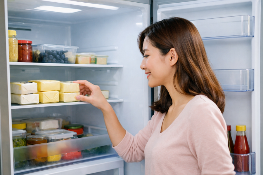 Mentega sebaiknya disimpan di bahagian sejuk.