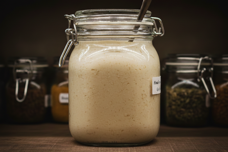 Simpan bawang putih kisar di tempat kering dalam bekas kedap udara.