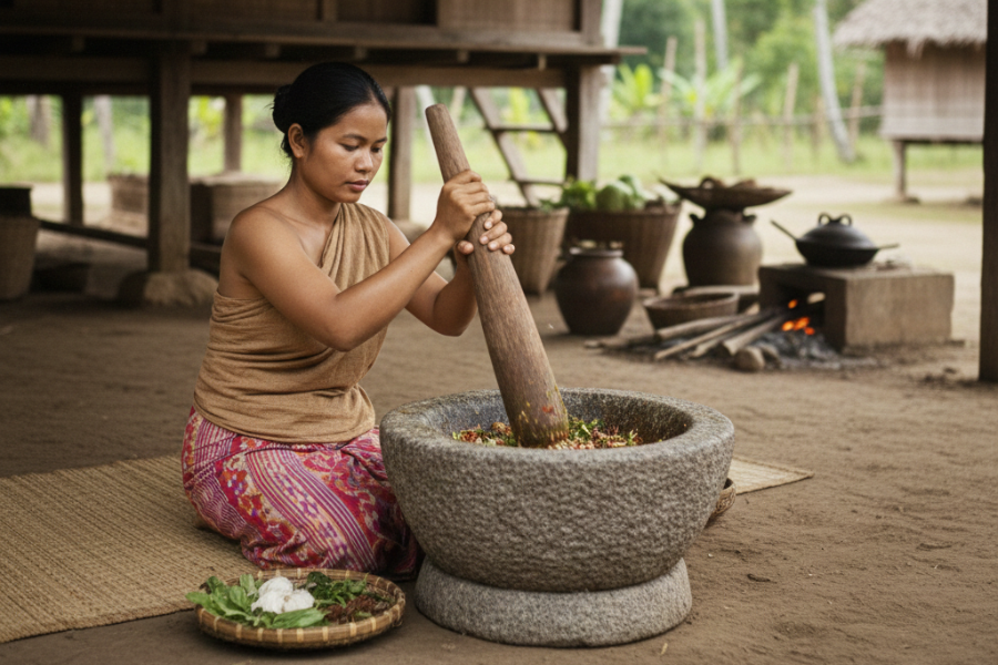 Lesung batu merupakan alatan tradisional yang digunakan untuk menumbuk bahan masakan.