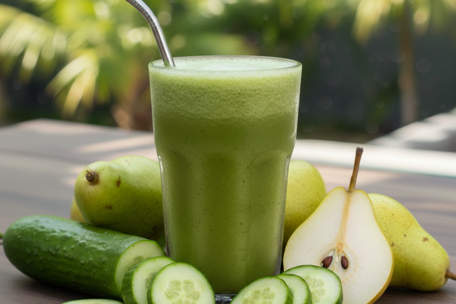  Campuran jus timun dan pir singo boleh membantu mengurangkan perut buncit dan melancarkan pencernaan.