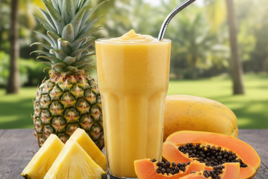 Nanas dan betik kaya dengan Vitamin C yang meneutralkan radikal bebas akibat paparan sinar UV.