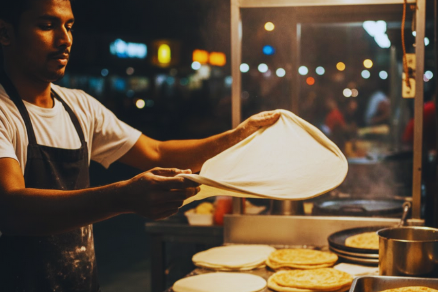 Tekstur roti canai lembut enak dinikmati bersama kuah kari. 
