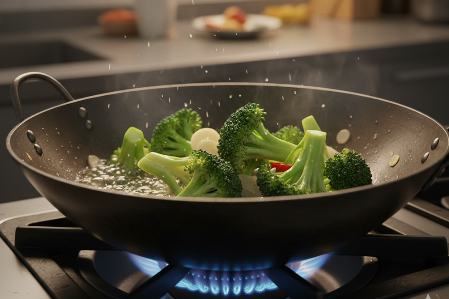 Proses menumis brokoli seketika mengekalkan nutrient dalam brokoli.