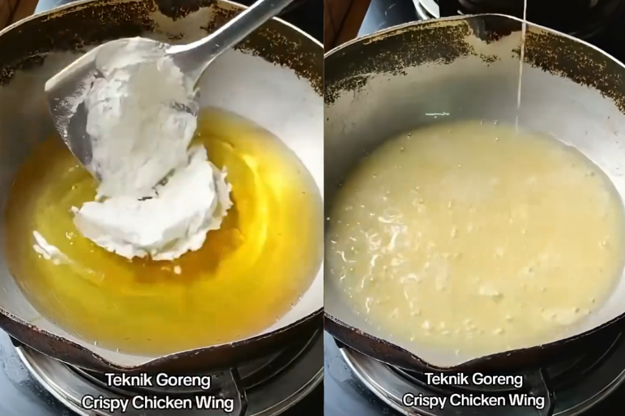 Wanita ini memuat naik video kaedah menggoreng kepak ayam dengan mudah.