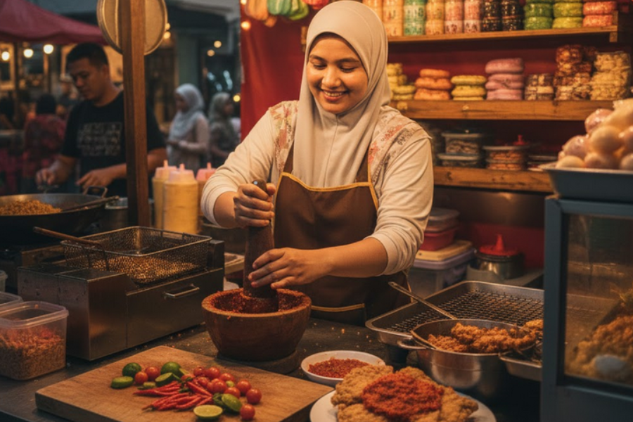Antara menu lauk diketengahkan adalah ayam gepuk. 