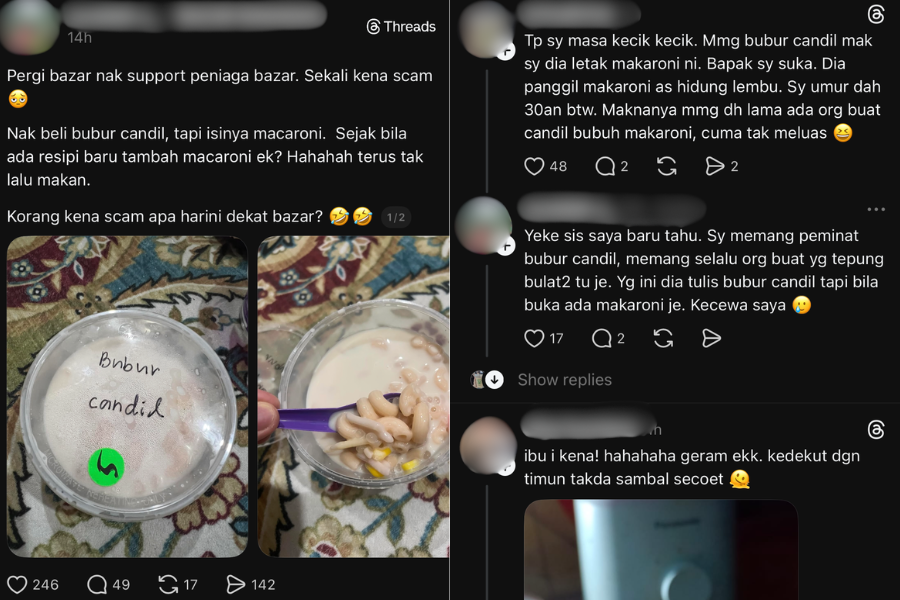 Wanita itu meluahkan rasa hairan apabila melihat hidangan tradisional ditambah makaroni.