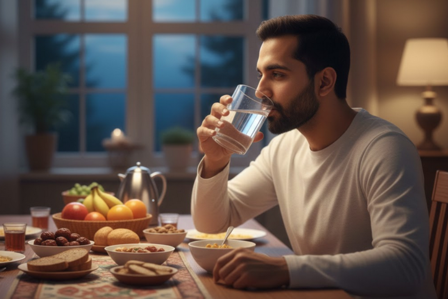 Minum air putih secukupnya bagi mengelak badan dehidrasi.