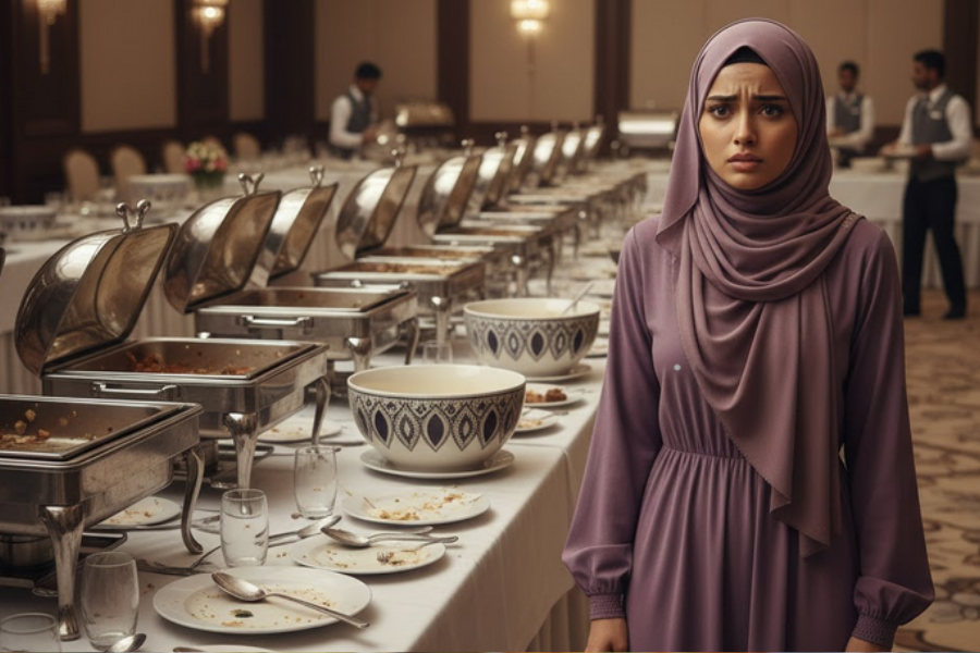 Wanita ini kecewa hidangan bufet disajikan habis dalam tempoh sembilan minit selepasberbuka puasa. 