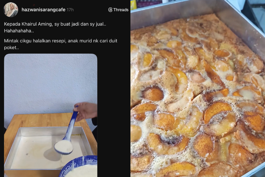Hazwani mengambil peluang menjual resipi puding milik Khairul Aming.