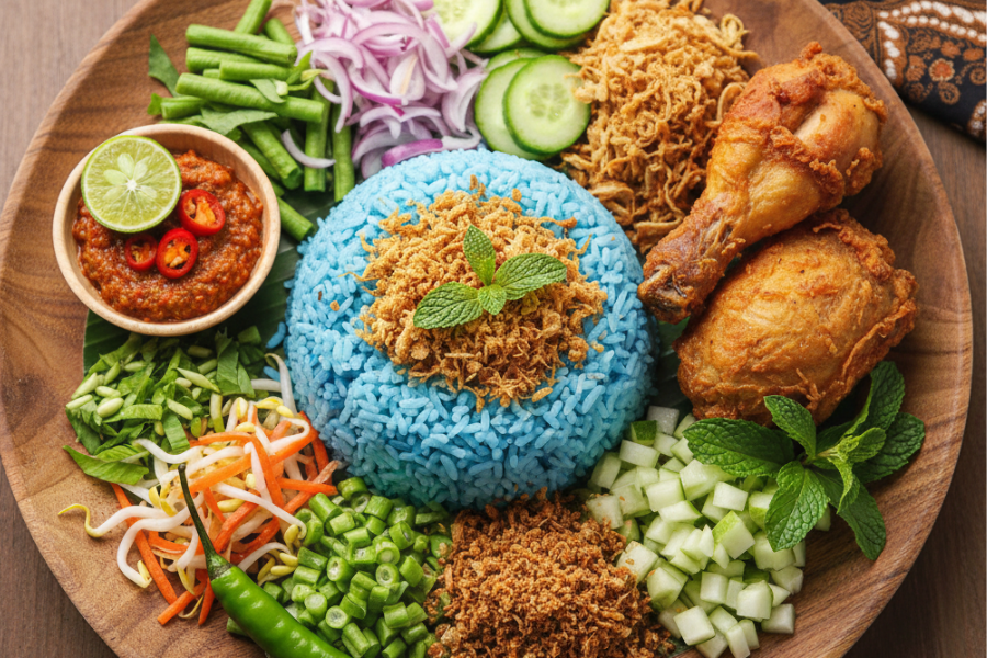 Hidangan nasi kerabu turut menggunakan pewarna makanan.