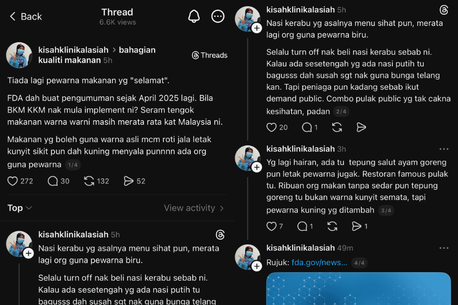 Perkongsian Asiah menerusi laman Thread.