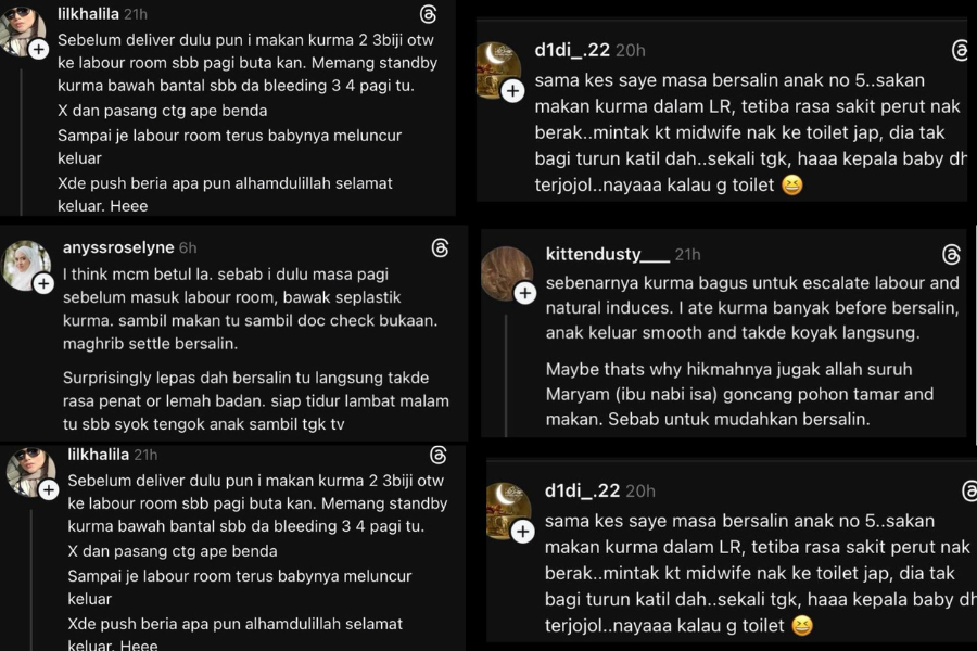 Antara perkongsian pengalaman warganet mengenai amalan makan kurma bantu memudahkan proses bersalin.