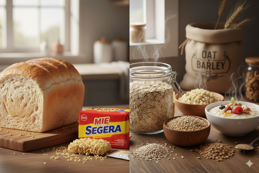 Pengambilan karbohidrat ringkas sepertiroti putih dan mi segera yang memberikan tenaga sementara dan rasa cepat letih berbanding oat dan barli.