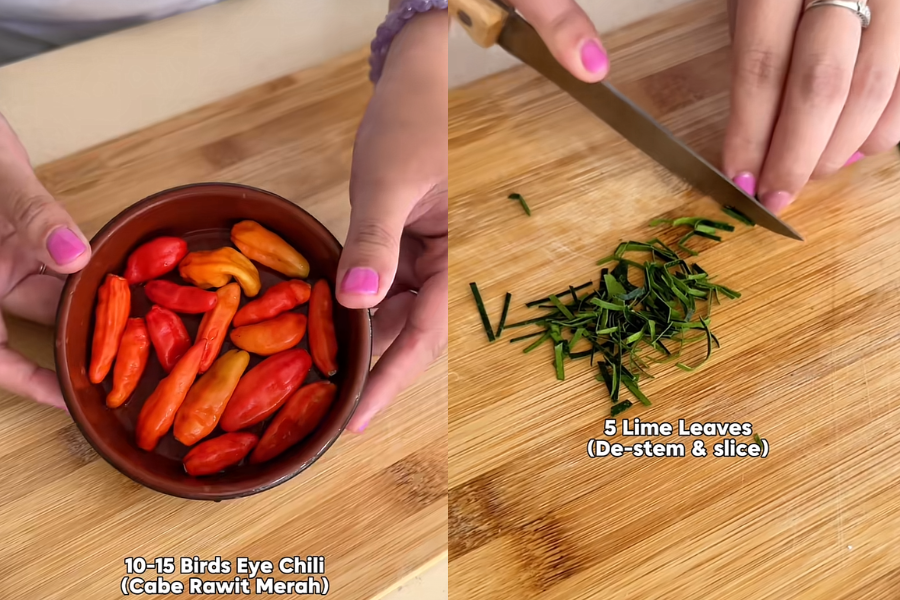 Sambal ini dibuat dengan menggunakan bahan-bahan mentah.