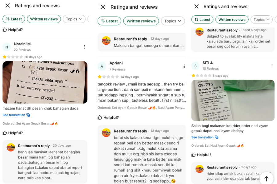 Wanita ini memuat naik tangkap layar maklum balas antara peniaga dengan pelanggan.