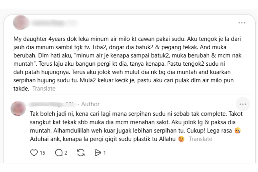 Perkongsian wanita tersebut di laman Thread.