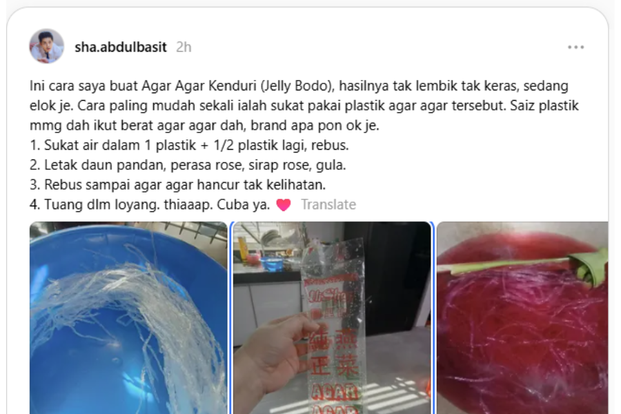 Perkongsian resipi di laman Threads meraih perhatian.