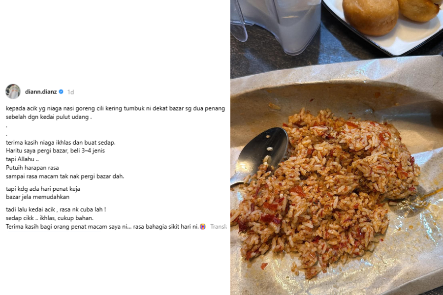 Wanita itu berterima kasih dengan keikhlasan peniaga menyediakan hidangan.