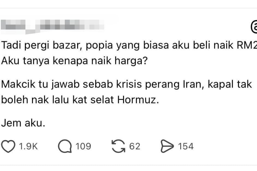 Perkongsian seorang pengguna Threads tentang kenaikan harga popia di bazar Ramadan sebanyak RM2.