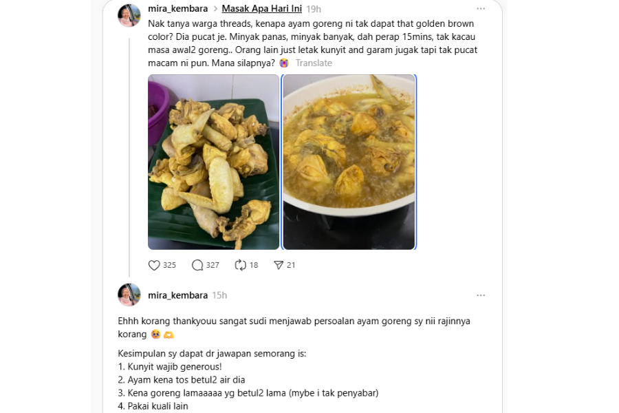 Walaupun dah goreng lama, ayam goreng nampak pucat.