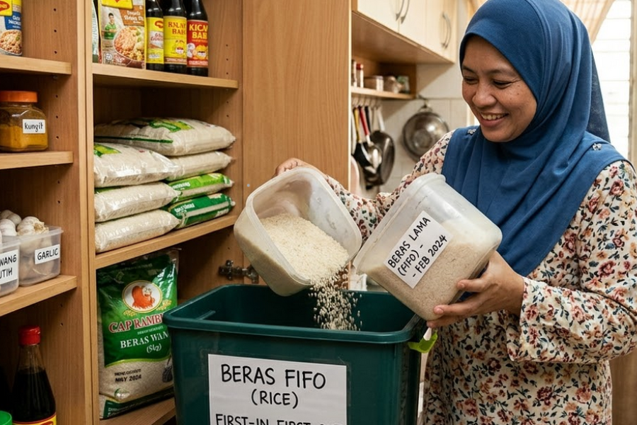 Beras antara bahan keperluan masak boleh dibeli lebih.