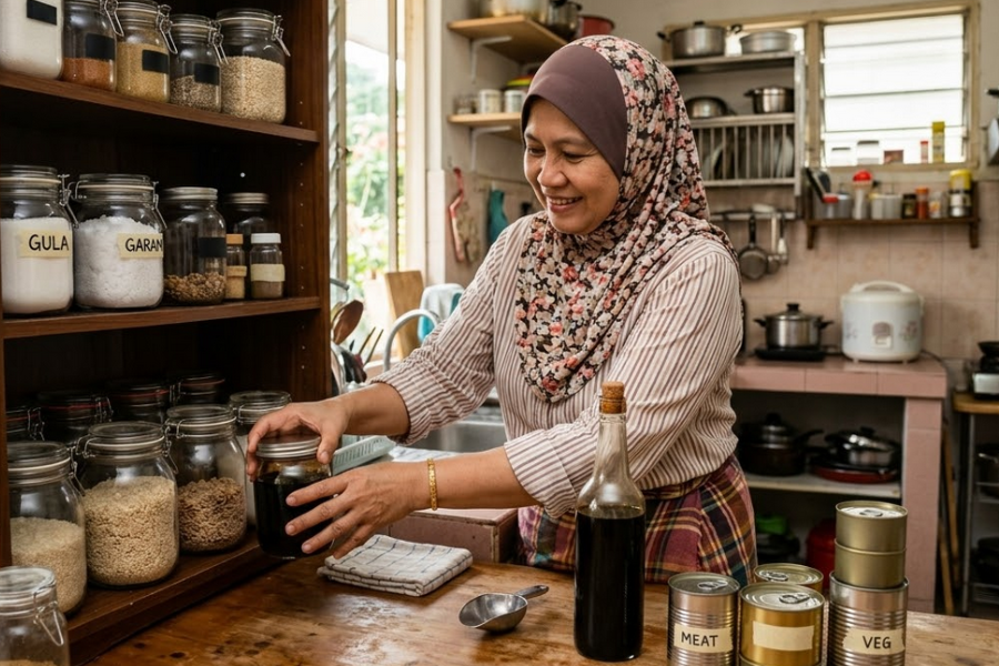 Pilih stok makanan sedia makan boleh disimpan lama.