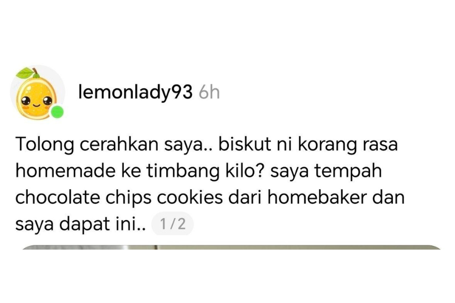 Penjual mendakwa biskut cip coklat yang dijual dibuat sendiri.