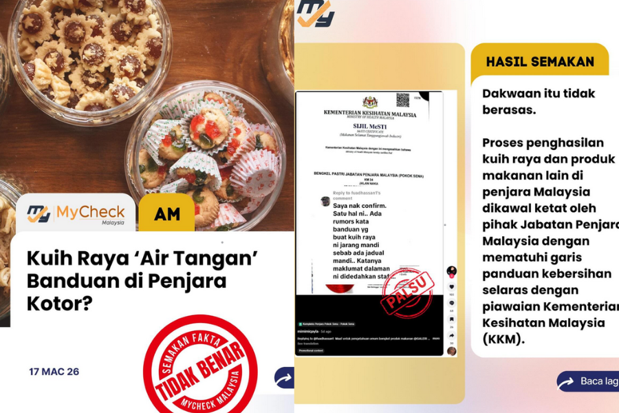 MyCheck mengeluarkan kenyataan menolak dakwaan kuih raya dihasilkan banduan tidak bersih. 