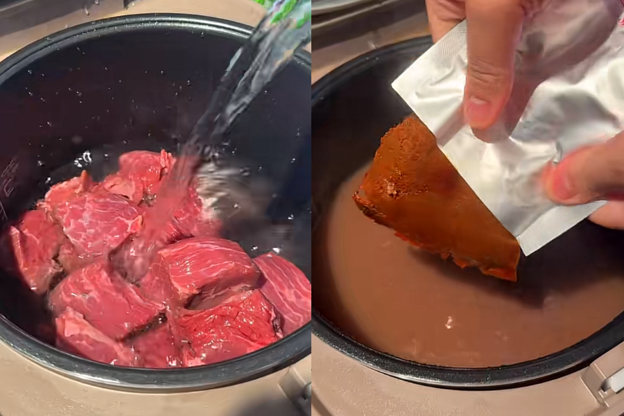 Periuk nasi mempercepatkan proses memasak rendang.