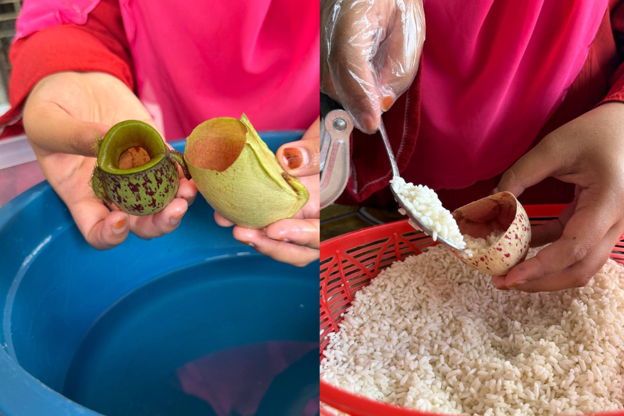 Proses penghasilkan lemang periuk kera sangat teliti.