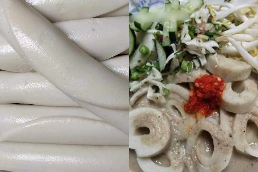 Tekstur kuih laksam lebih tebal dan besar.