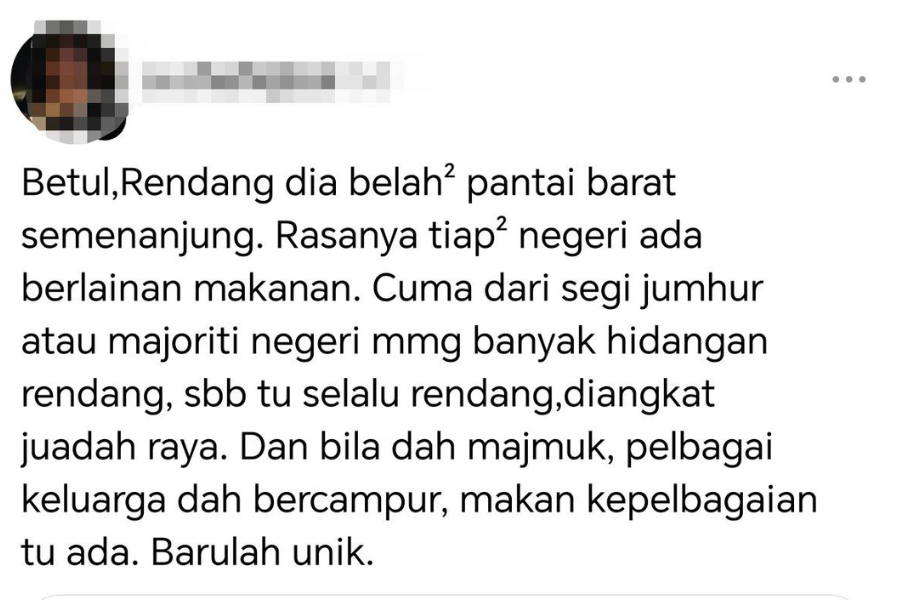 Seorang pengguna Threads meraikan kepelbagaian makanan di setiap negeri.