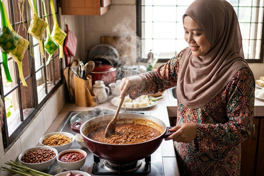 Sambal kacang antara menu wajib dihidangkan bersama ketupat dan lemang.