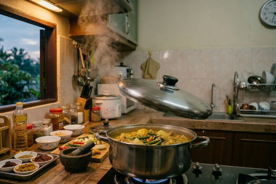 Jangan tutup rapat tudung periuk selepas kuah lodeh siap dimasak .