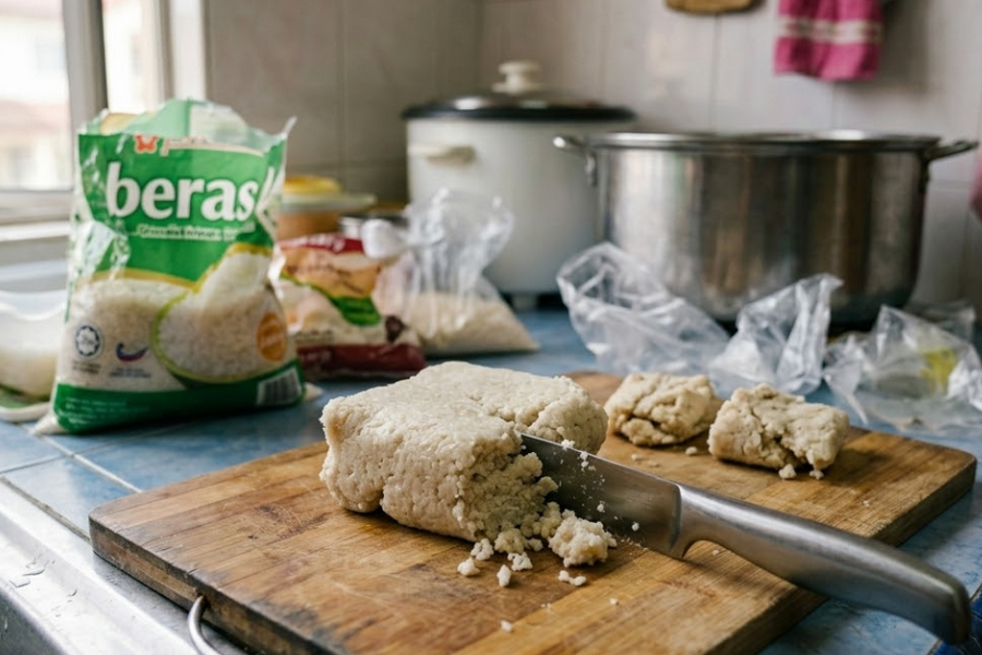 Nasi impit sepatutnya lembut padat.