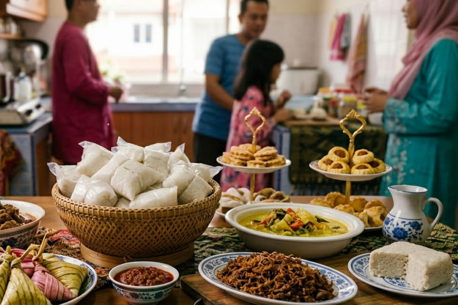 Nasi impit antara menu wajib menjelang musim perayaan.
