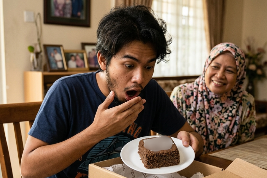 Lelaki ini terkejut dengan fizikal kek 'Cadbury' dibeli ibunya. Gambar AI