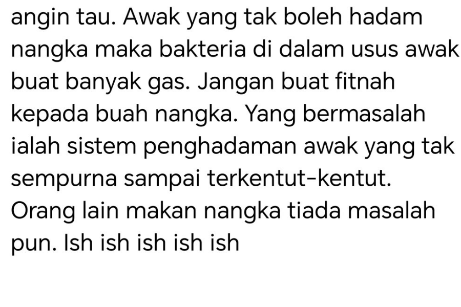 Dr. Imelda menerangkan nangka bukan punca masalah angin dalam badan sebaliknya berkaitan sistem penghadaman seseorang.