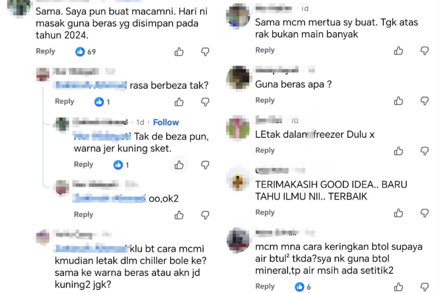 Beberapa pengguna lain turut bersetuju dengan cara yang dilakukan untuk menyimpan beras.