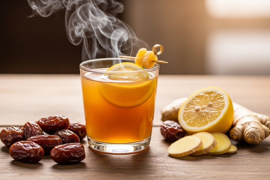 Bahan yang digunakan juga mudah iaitu buah kurma, halia dan lemon yang direbus bersama.