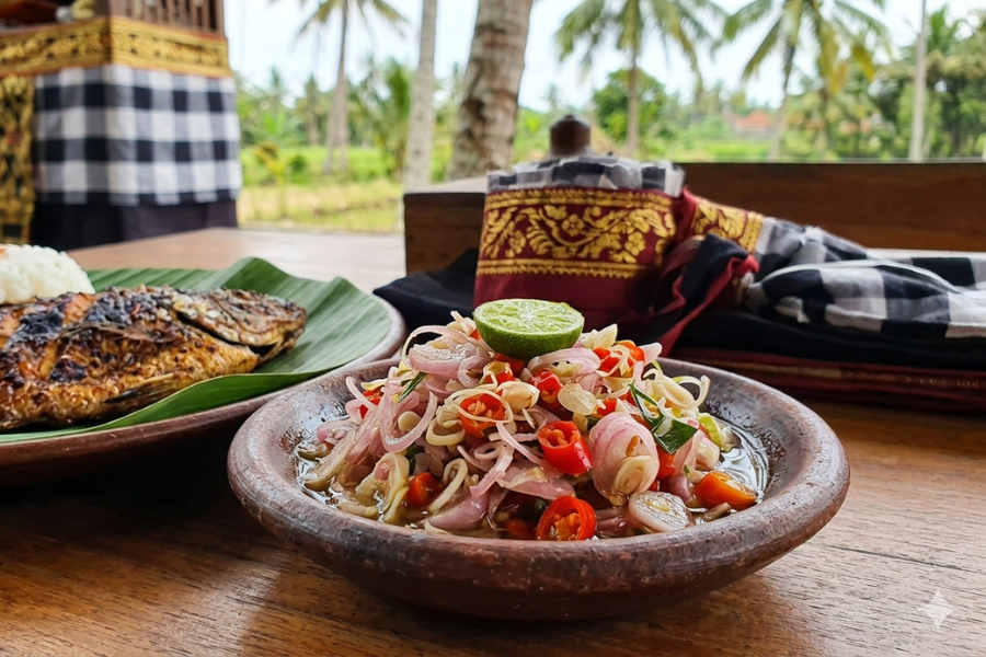 Menu sambal matah menjadi antara sajian kegemaran Nourul sejak berhijrah ke Bali, Indonesia.