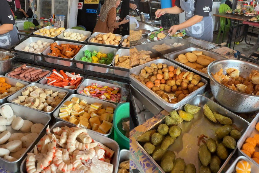 Terdapat pelbagai pilihan bahan-bahan yong tau foo disediakan.