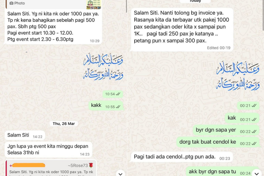 Lelaki ini kongsi tangkap layar antara vendor cendol dengan syarikat berkenaan.