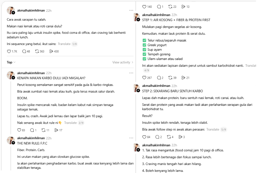 Perkongsian Akmal Hakim di laman Threads.