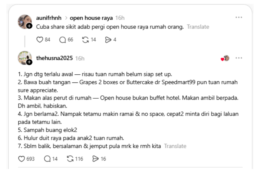 Adab bertandang ke rumah terbuka mencuri perhatian ramai.