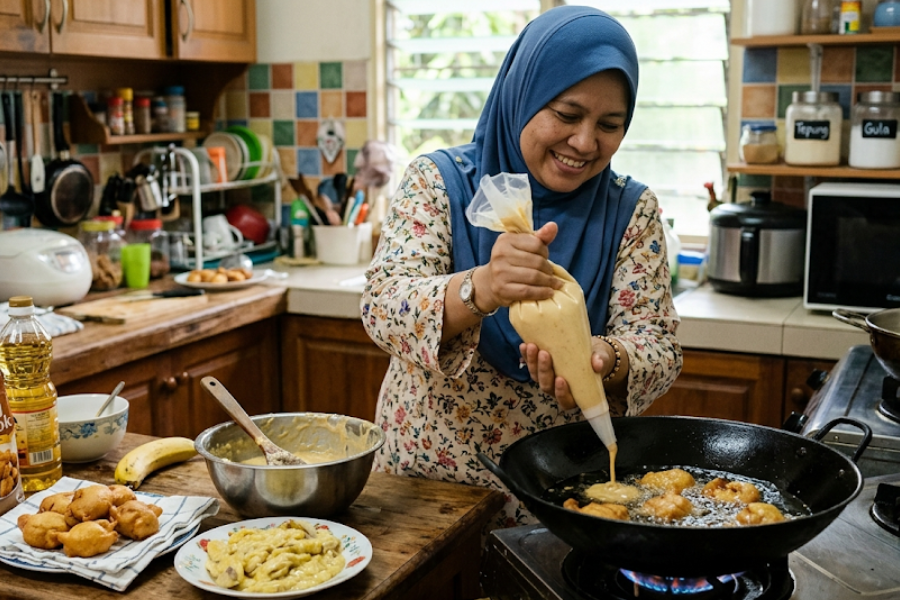 Kreativiti ibu ini membuat cekodok guna piping beg mengundang perhatian.