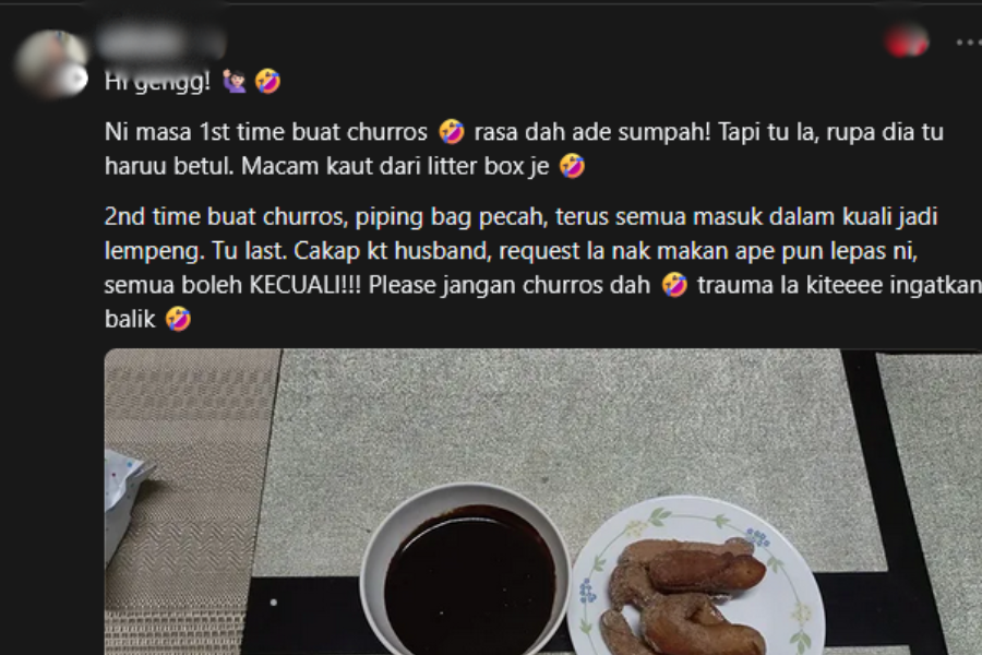 Seorang pengguna Threads turut berkongsi pengalaman membuat churros di rumah. 
